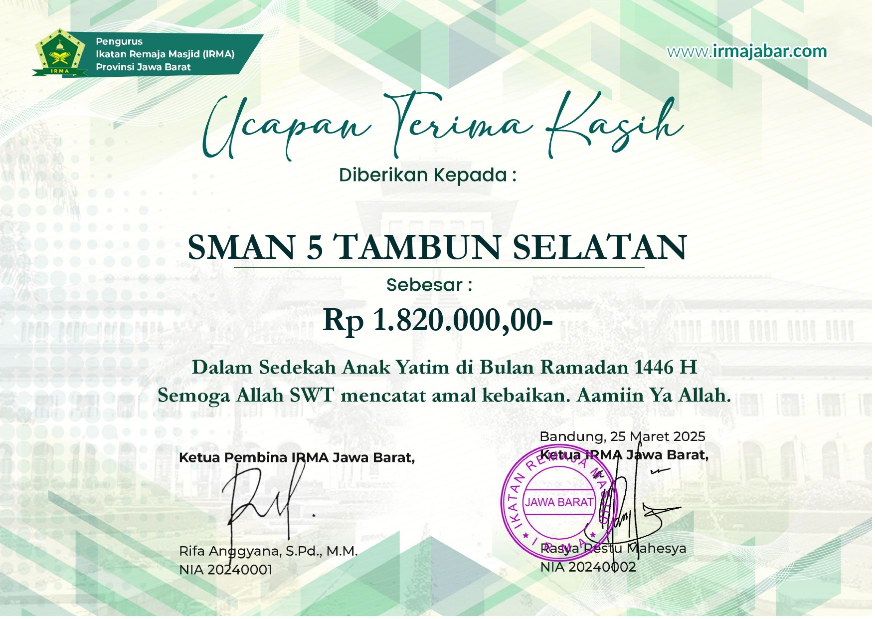 SEDEKAH ANAK YATIM IRMA JABAR 2025  